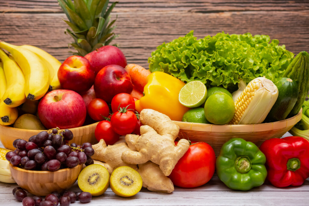 assortment of fresh vegetables and fruits background,healthy foo